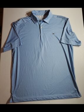 Vinyard Vines Mens Med Performance Polo Light Blue With White Whale Print